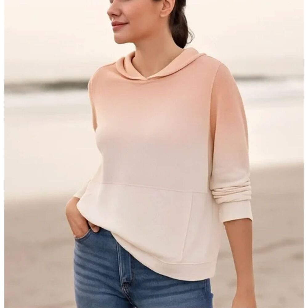 Pure Jill J.jill Pullover Sweatshirt Lg Petite Long Sleeve Hooded Orange Ombre